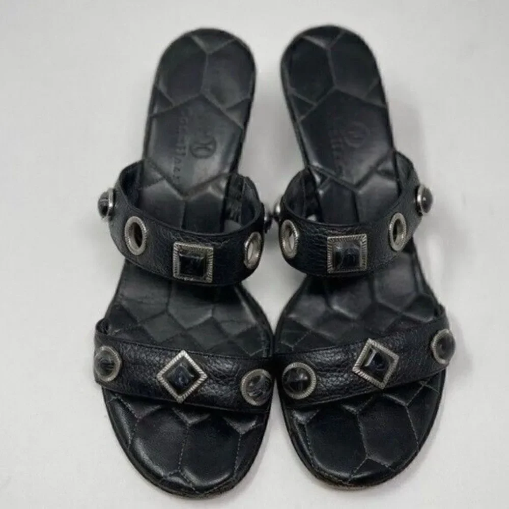 Cole Haan womans Vintage wedged heels 6B BoxS jeweled black leather